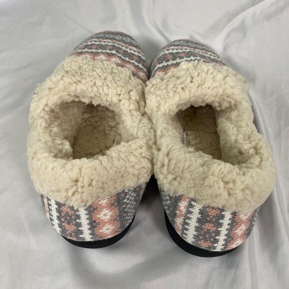 Chunky Teddy Pink Gray Winter Snow Norwegian Style Soft Slippers US 10 - Picture 4 of 8